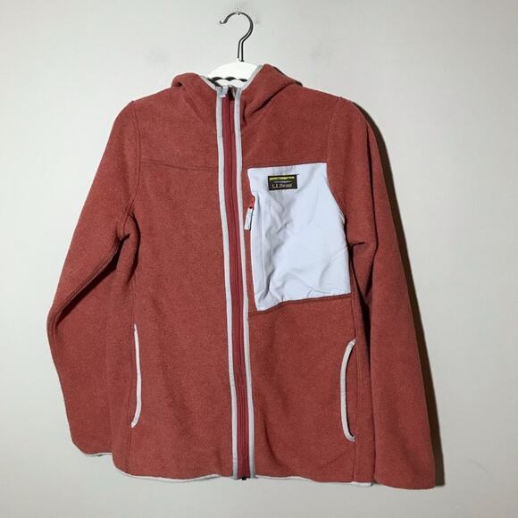 LL Bean S orange full zip sweater fleece hooded long sleeve contrasting pocket - Picture 1 of 8